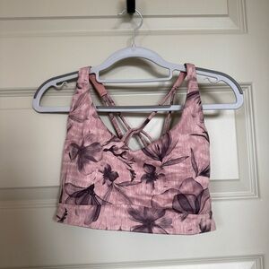 Athleta Solace Sports Bra D-DD in pink black floral light impact size M